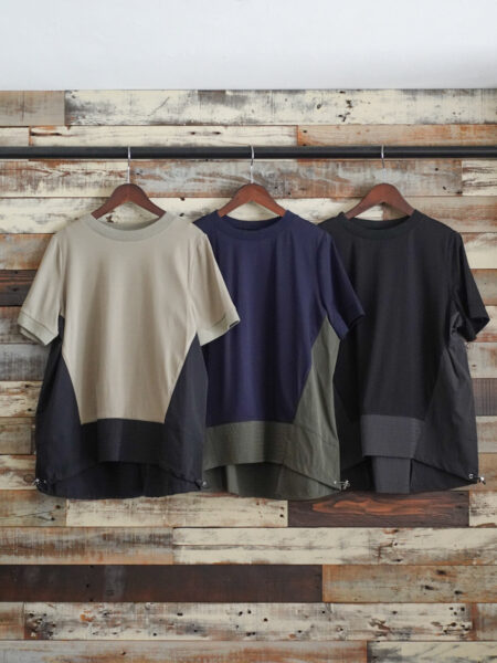 異素材切り替え配色ドロストTシャツ