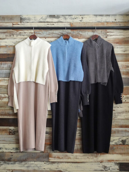 【2点SET】ZIPベストセットニットワンピース／YECCA VECCA（イエッカヴェッカ）