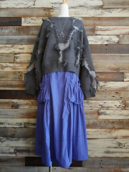 フリンジデザインドルマンニットプルオーバー/コーディネート