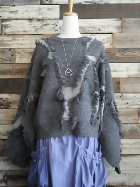 フリンジデザインドルマンニットプルオーバー