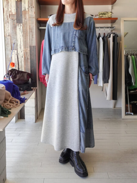 テンセルデニム✖️カット切替ワンピース/着用