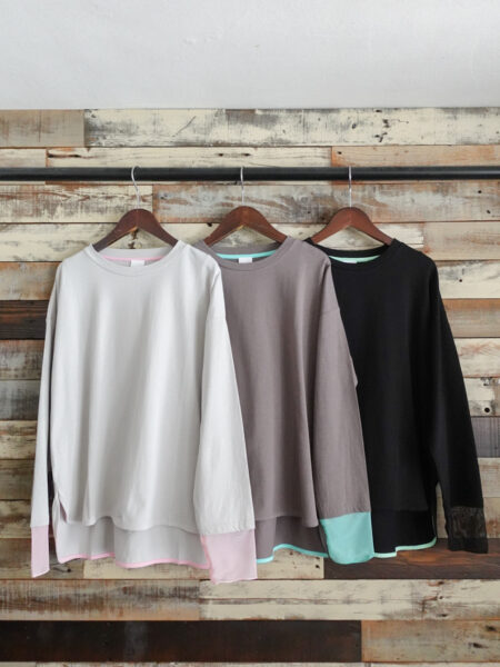 袖チュール切替ロングTシャツ