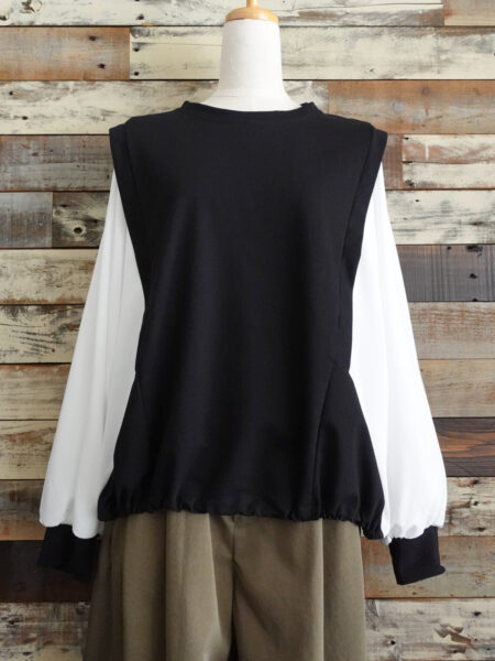 袖シフォン切替プルオーバー