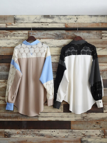 レース切替シャツブラウス／OSMOSIS(オズモーシス)