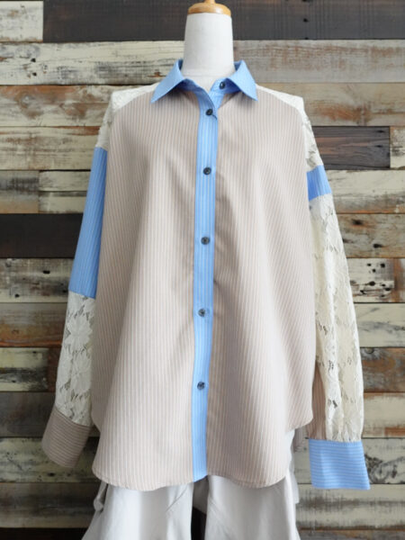 レース切替シャツブラウス／OSMOSIS(オズモーシス)