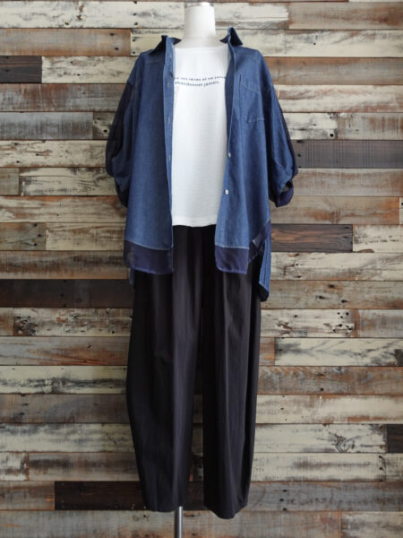 ナイロンコットンタックパンツ／コーディネート