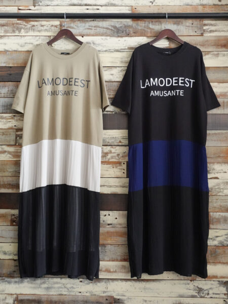 ロゴプリントプリーツ切替ワンピース/OSMOSIS(オズモーシス)