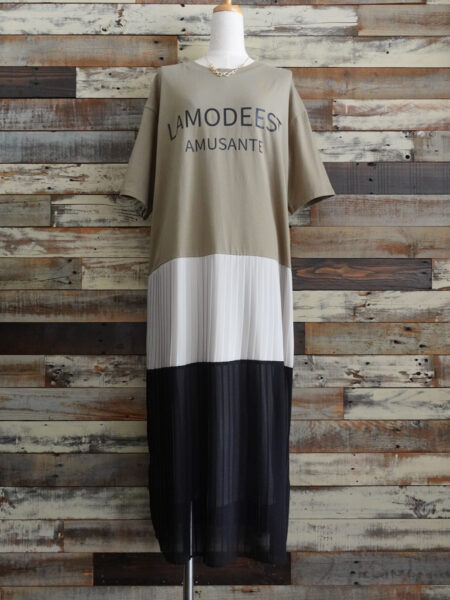 ロゴプリントプリーツ切替ワンピース/OSMOSIS(オズモーシス)/着用